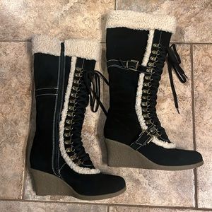 Colin Stewart tall, black, suede boots.